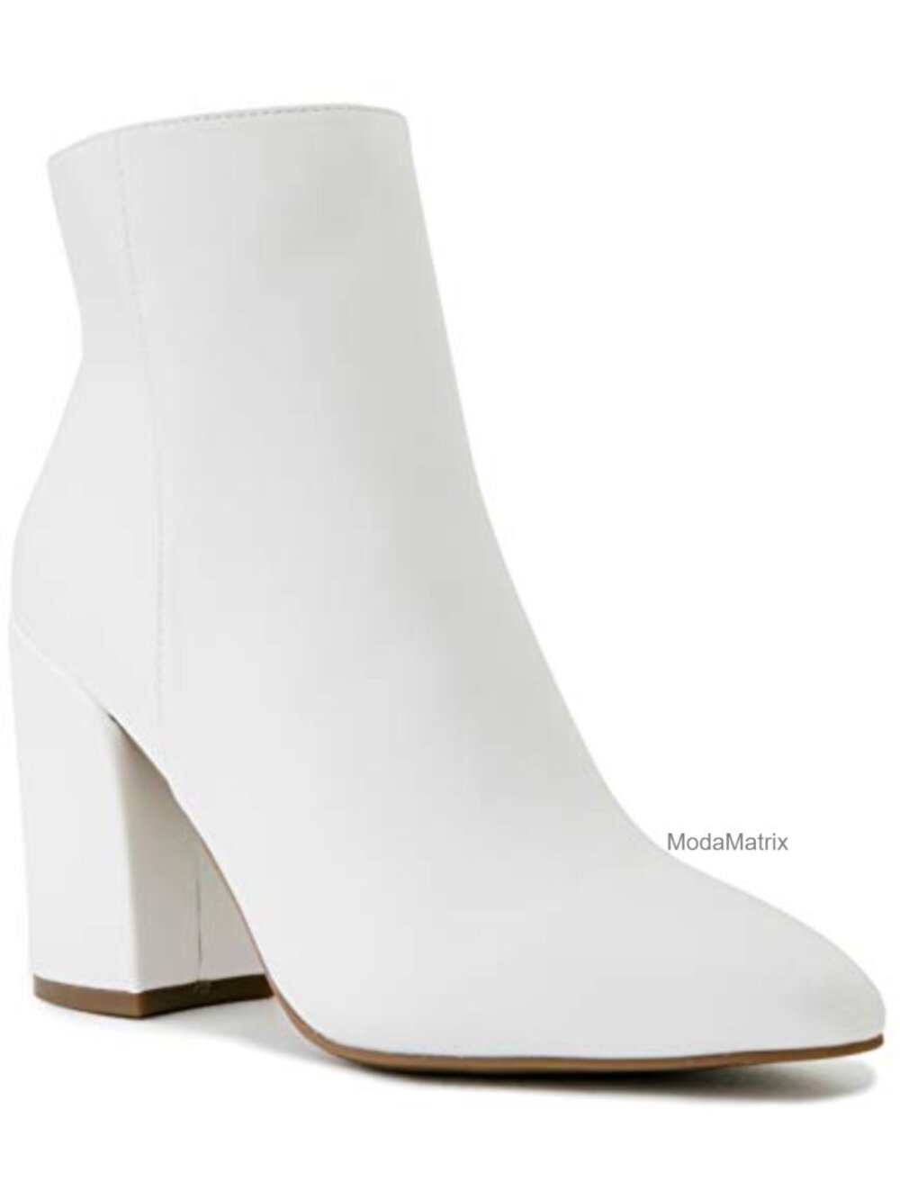 Faux Leather Pointed Toe Chunky Heel Zip Ankle Booties